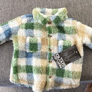Quad Seven Kids Fuzzy Plaid Jacket - Green, Blue, Cream